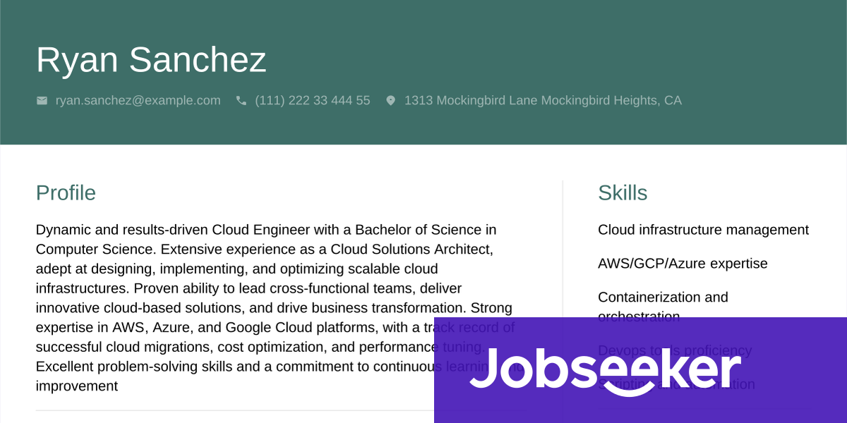 Cloud Engineer Resume Example & Writing Guide | Jobseeker