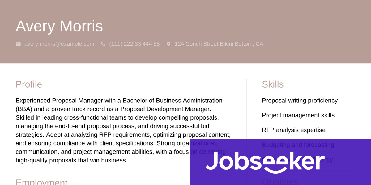 Resume Udated Example Proposal Manager Resume Example & Writing Guide | Jobseeker