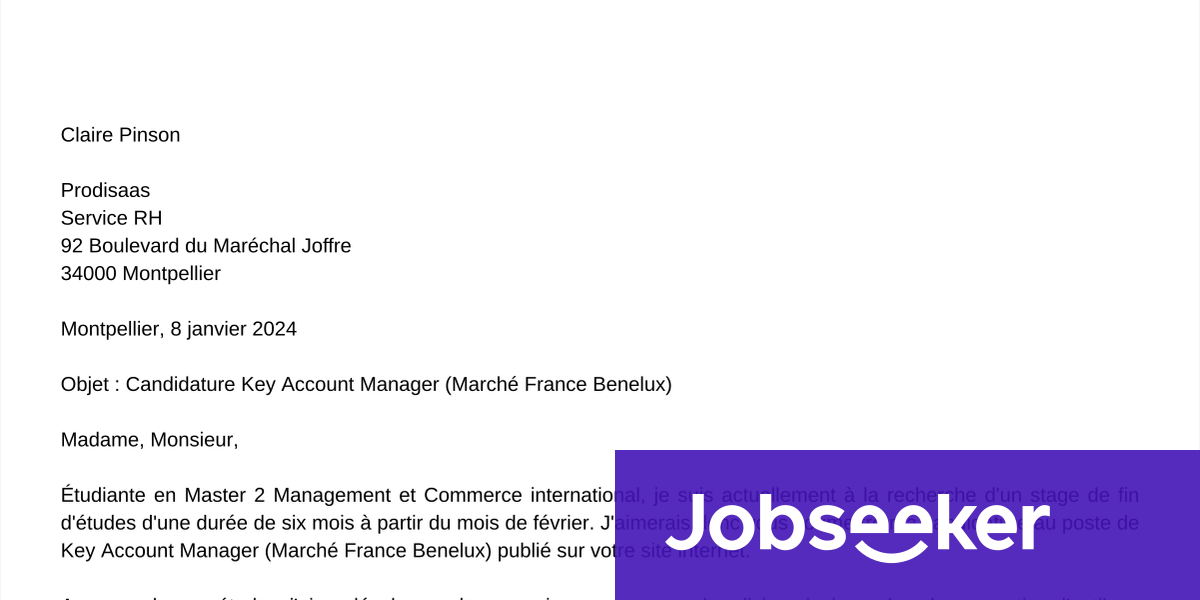 Exemple de lettre de motivation pour un stage | Jobseeker