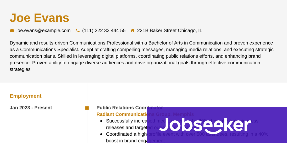 Communications Resume Example & Writing Guide | Jobseeker