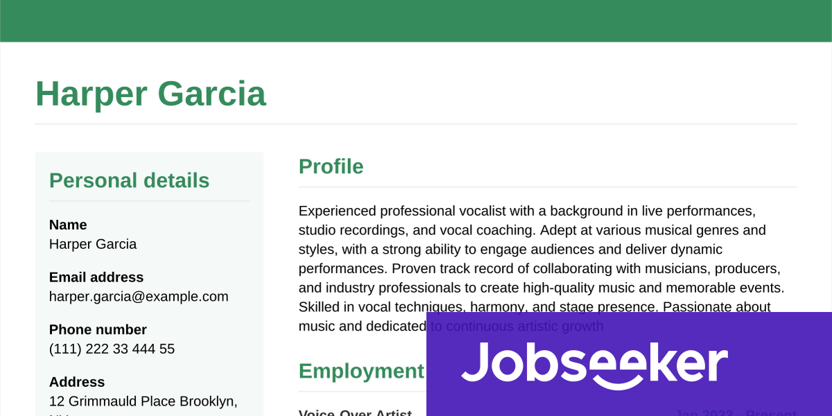 Singer/performer Profile Sample Singer Resume Example & Writing Guide | Jobseeker